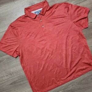 Seapointe Men XXL Polo Shirt Red Hawaiian Leaf Jacquard Short Sleeve Performance